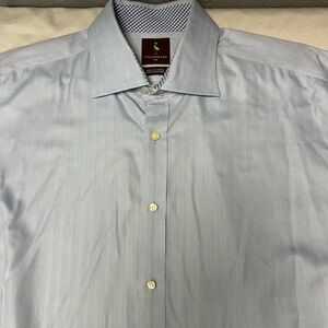 Tailorbyrd Herringbone Blue Office Wear Dress Shirt 2-Ply Cotton Button Down XXL